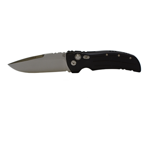 Ex-a01 4  Automatic Folder Drop Point Blade Tumbled Finish Aluminum Frame - Matte Black